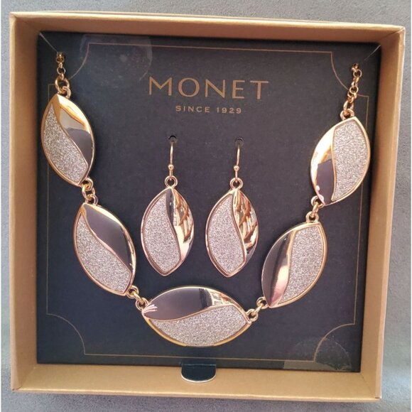 Monet Gold-Tone Necklace & Earrings Set With Glitter Accents - Picture 1 of 2
